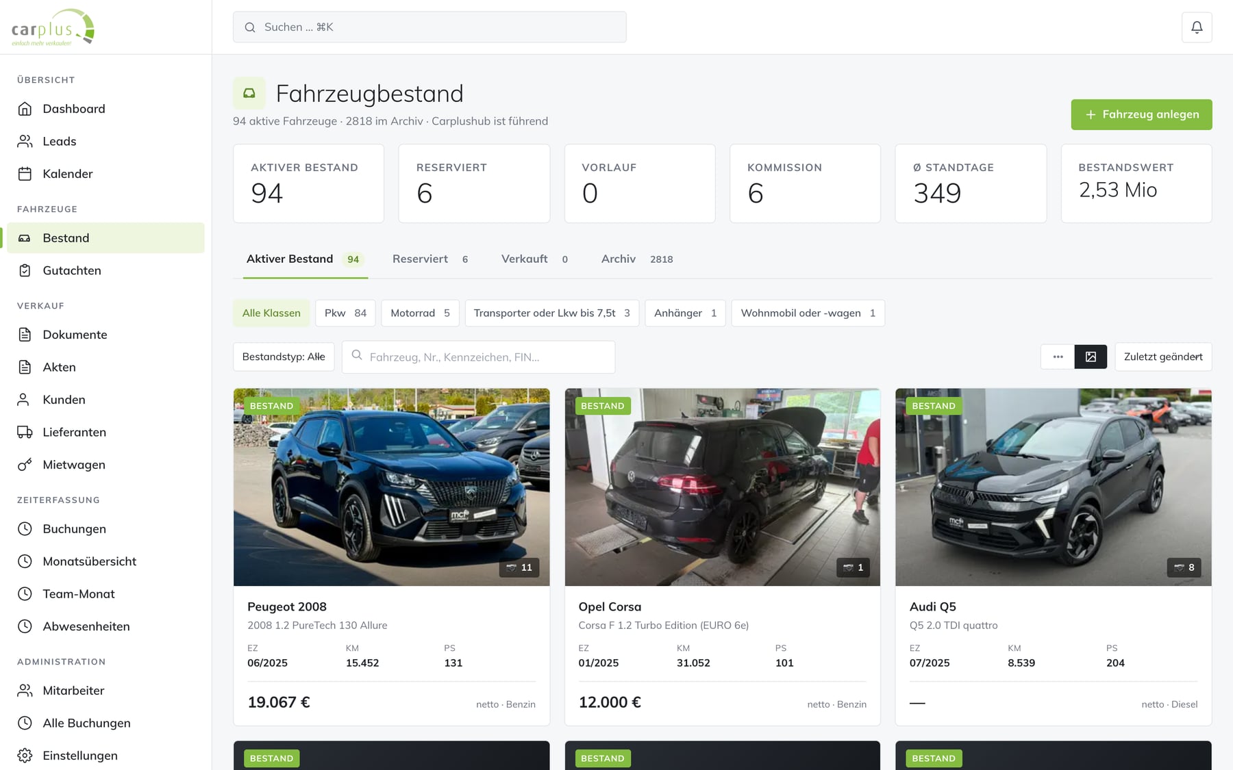 Fahrzeugbestand Kachelansicht