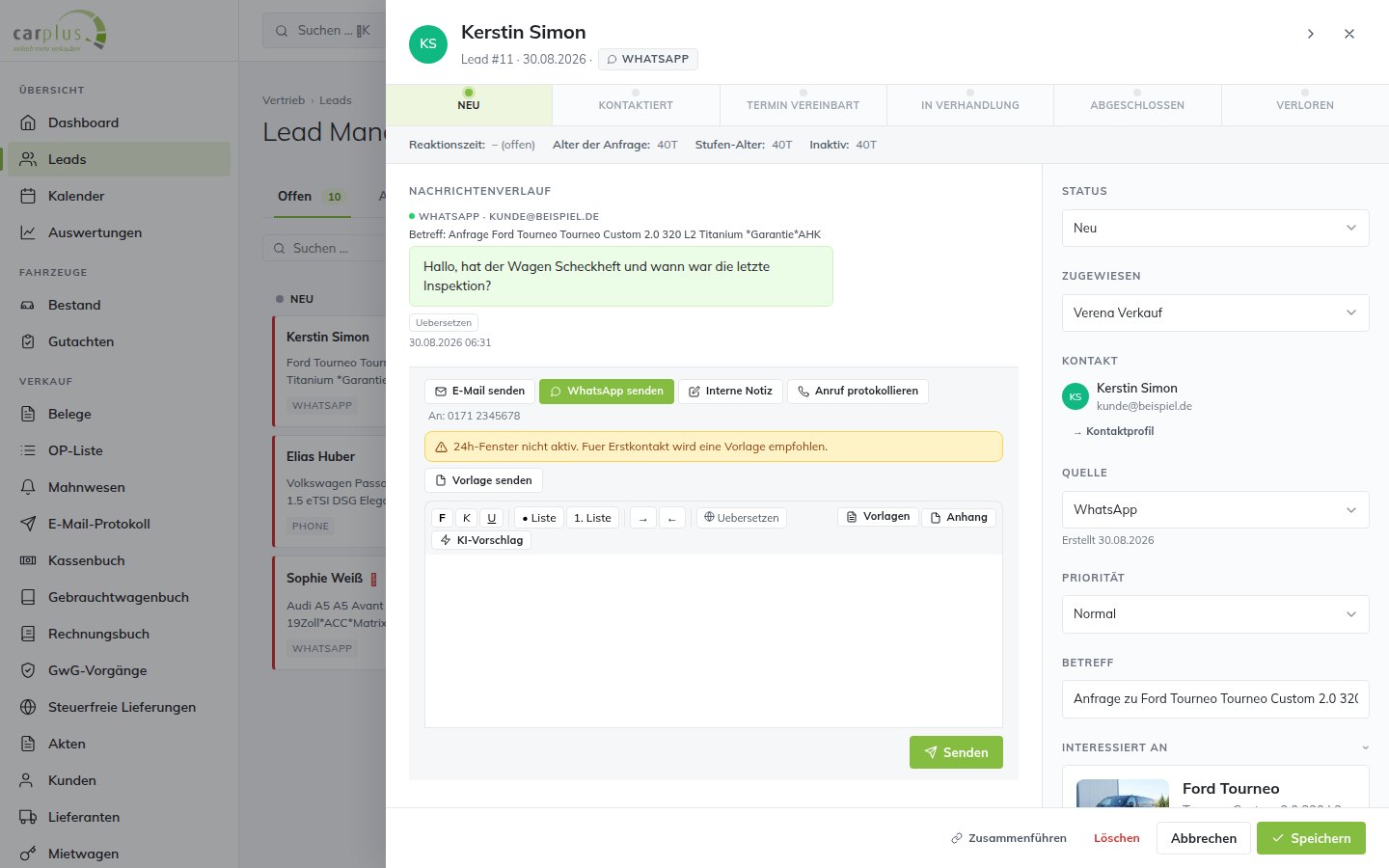Lead mit WhatsApp-Verlauf und Composer