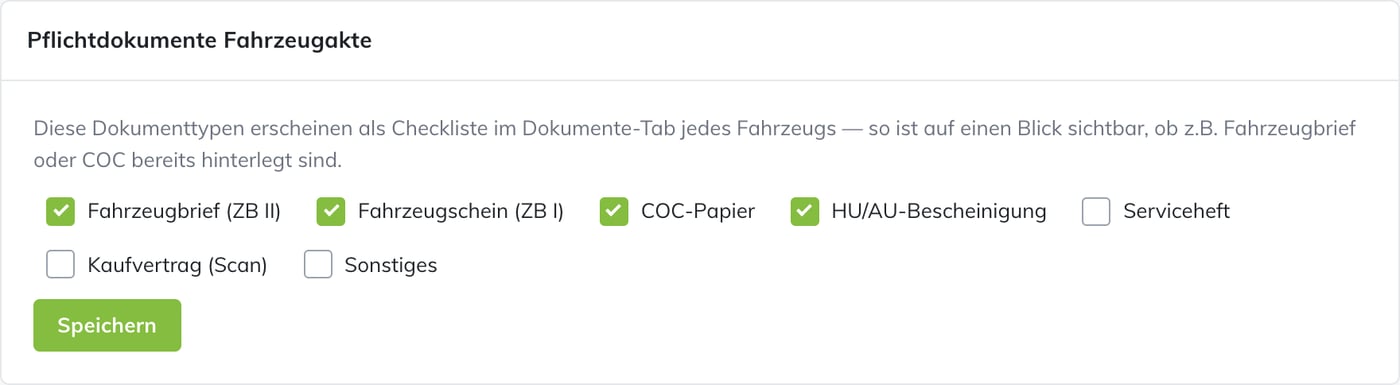 Pflichtdokumente konfigurierbar